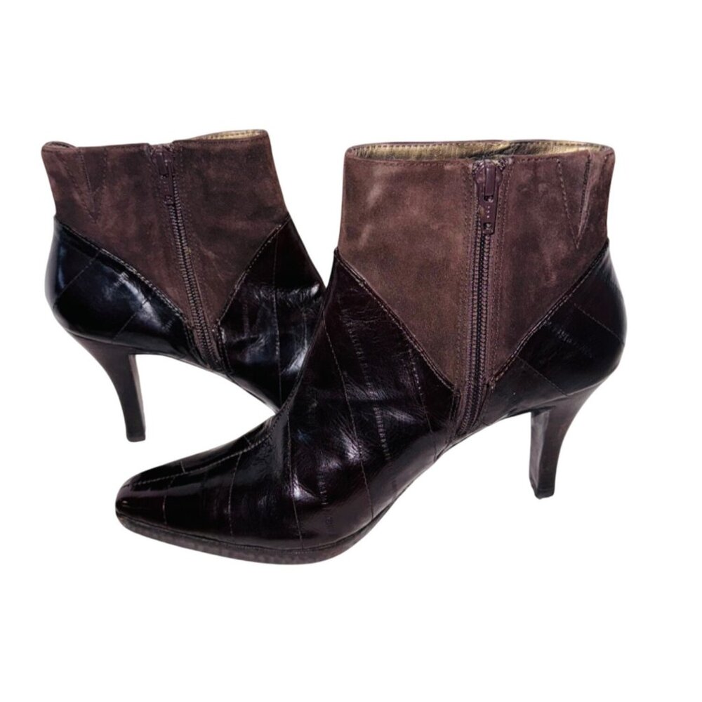 Moda Spana Brown Wendy Eel Skin Suede Heeled Square Toe Ankle Boots 6.5 Zipper - Picture 7 of 15